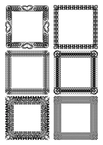 Set of blank square lace frames in black and white — Stock Vector