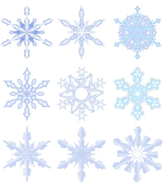 A set of nine snowflakes — Stock Vector