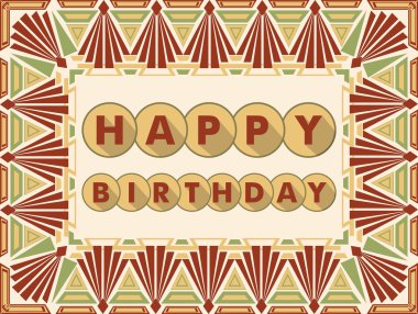 Happy birthday background in art deco design, muted colors clipart