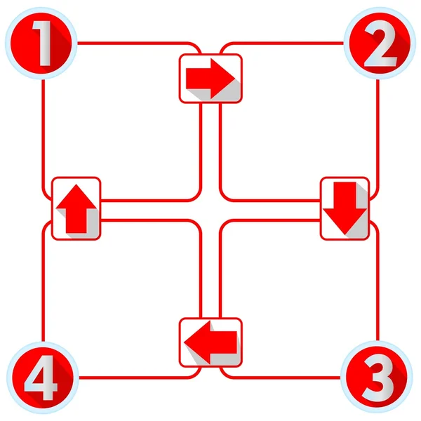 Modello infografico con quattro elementi per diapositive di presentazione con numeri e frecce — Vettoriale Stock