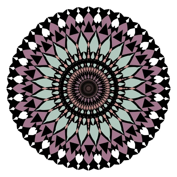 Roseta geométrica simétrica en estilo art deco en colores antiguos apagados para el diseño vintage — Vector de stock