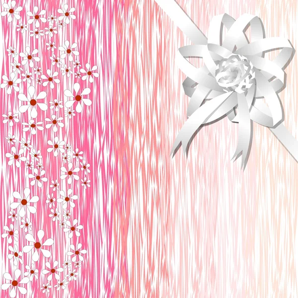Dárkové pozadí design s malými bílými květy a saténová stuha — Stockový vektor