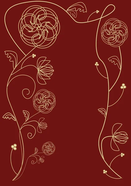 Fine outline decorated background with floral motif in gold metal design — Stock Vector