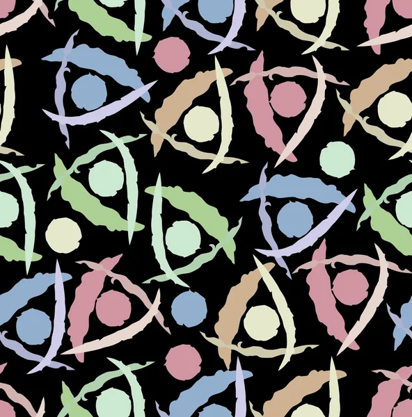 Современный абстрактный фон бесшовная плитка с гранж треугольник и круги узоры в розовый, зеленый, синий и бежевый цвета — стоковый вектор