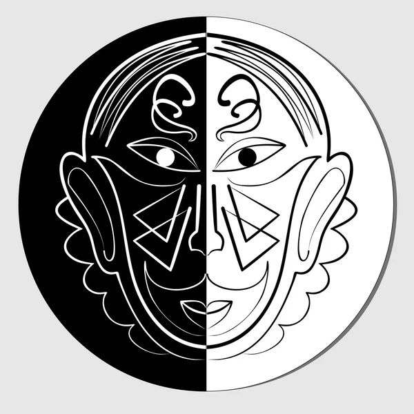 Miroir visage en blanc et noir, masque emblématique, avatar — Image vectorielle