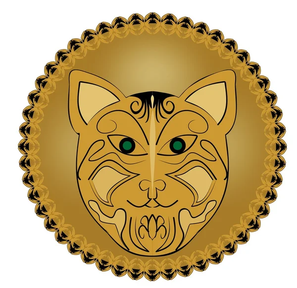 Rytuał amulet z głową kota w złoty krąg — Wektor stockowy