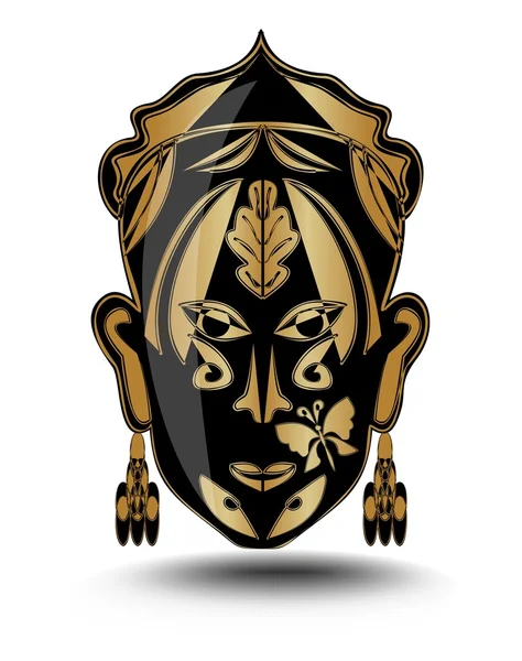 Gouden rituele vrouw gezicht, iconische masker, avatar — Stockvector