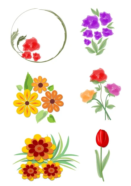 Conjunto de vectores pequeños adornos florales hermosos motivos nad en colores alegres. Adecuado para folletos, invitaciones y diseños de volantes . — Vector de stock