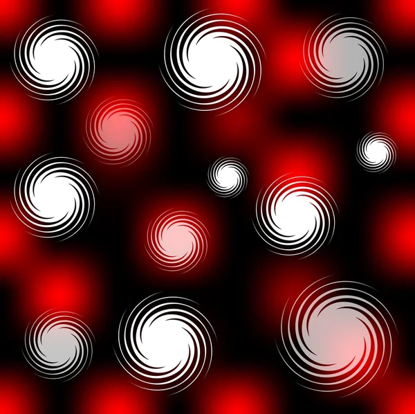 High contrasting seamless background with red blur stains and white swirl on black area — Stock Vector