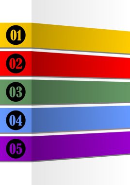 Beş seçenekleri veya adımları sunumu için Infographic şablonuyla kendi mesaj kağıt şerit tasarımı için boş çerçeveler