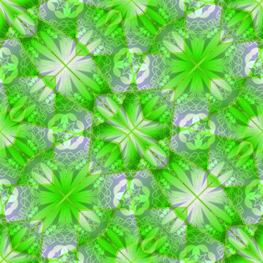 Canlı yeşil klasik geometrik çiçek desenleri