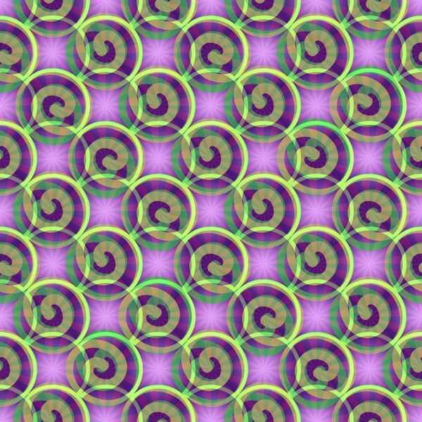 Fond abstrait avec des éléments en spirale et étoiles en violet et vert — Photo