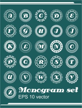 Monogram vintage çerçevelerindeki tüm alfabe harf kümesi