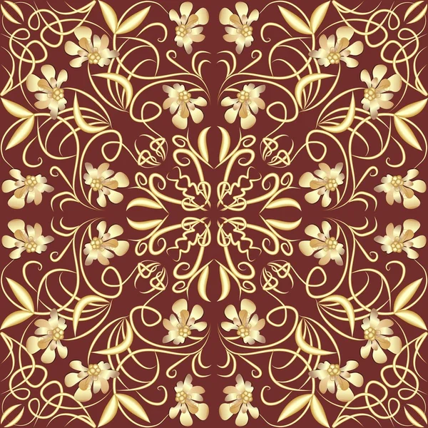 Decorative vintage tile with golden floral swirl patterns in art deco style — Stock Vector