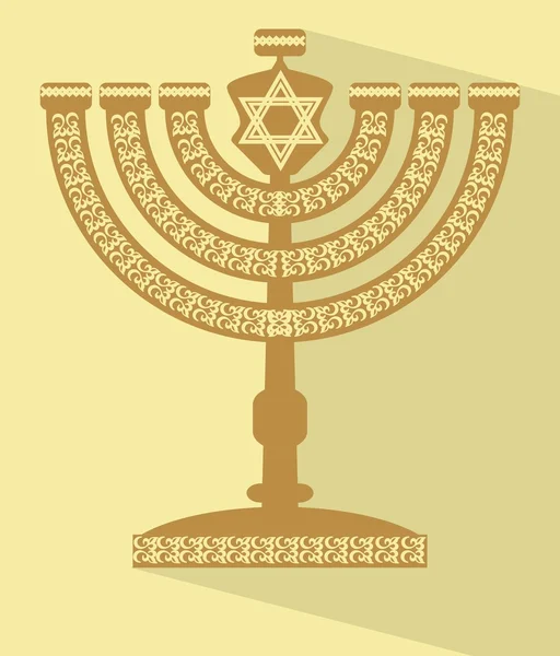 Menorah de candélabre à sept branches juive avec l'étoile de David, illustration vectorielle de dessin plat avec une ombre longue — Image vectorielle