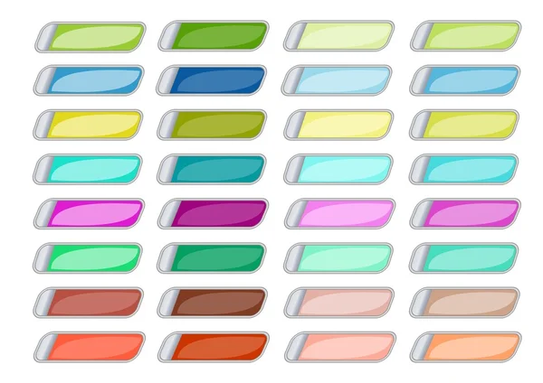 Conjunto de botones multicolores para diseño web. Botones rectángulos vacíos en diferentes tonalidades de color, adecuados como efecto hover . — Vector de stock
