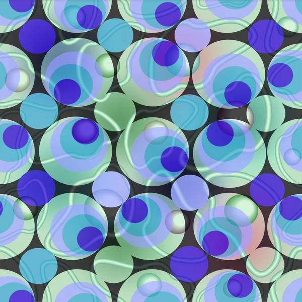 Cool blue-green bubbles on a dark background. Abstract fantasy design with overlapping transparent rounded patterns. — Stock Photo, Image