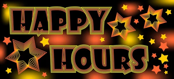 Happy hours, panneau d'affichage spectaculaire fou pour restaurant ou discothèque, boissons à prix réduit — Image vectorielle