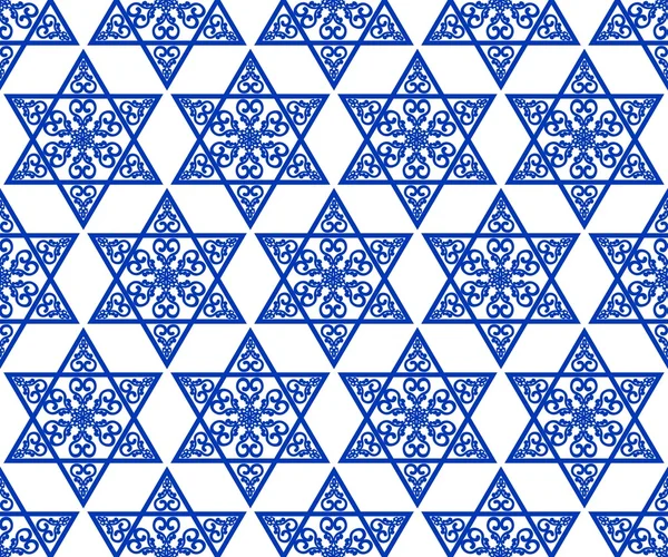 Star of David dekorasyon döşeme ile geometrik vintage yew süs mavi tasarım, eps10 vektör. Dini motif sorunsuz arka plan. — Stok Vektör