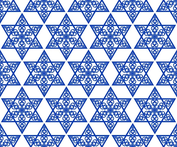 Star of David dekorasyon döşeme ile geometrik vintage yew süs mavi tasarım, eps10 vektör. Dini motif sorunsuz arka plan.