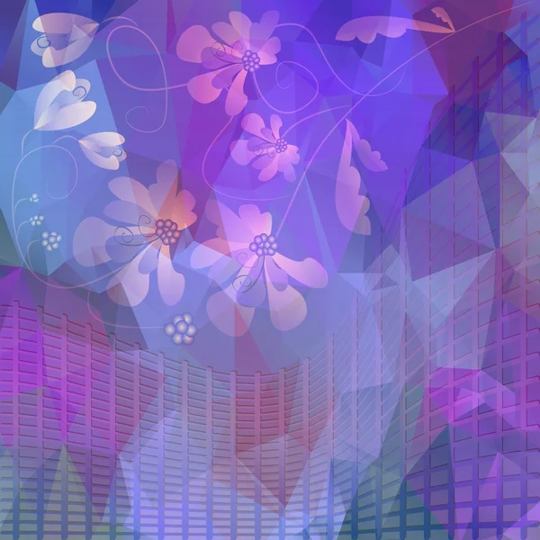 Paarse bloemen motief op veelhoekige gefragmenteerd gebied. — Stockfoto