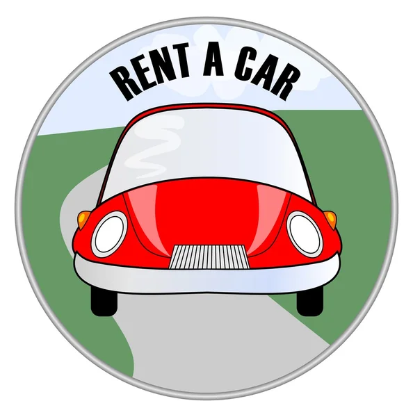 租金与可爱开朗红色汽车车徽的道路上 — 图库矢量图片