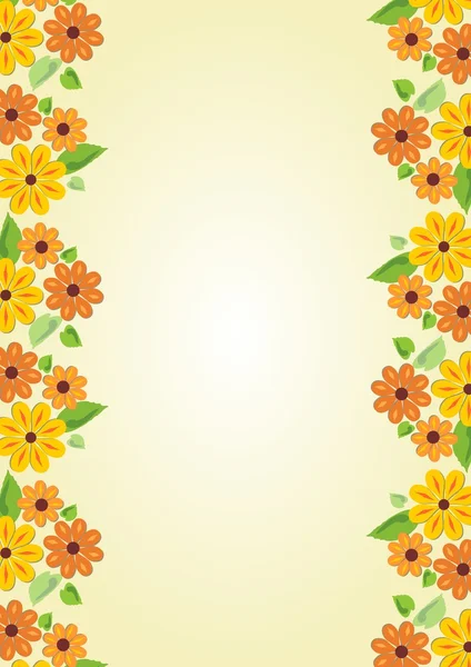 Schoonheid vrolijke gele achtergrond met bloemen motief op de zijkanten. Verticaal georiënteerd sjabloon met plaats voor eigen bericht op oude vergeelde papier gebied — Stockvector