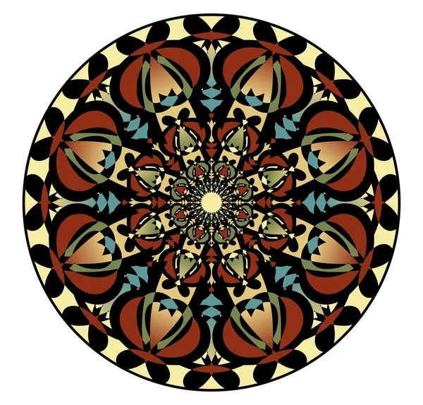 Mandala en colores nostálgicos para la adquisición de calma y ecuanimidad. Un patrón simétrico en ocho planos es un buen complemento para el entrenamiento de meditación — Vector de stock