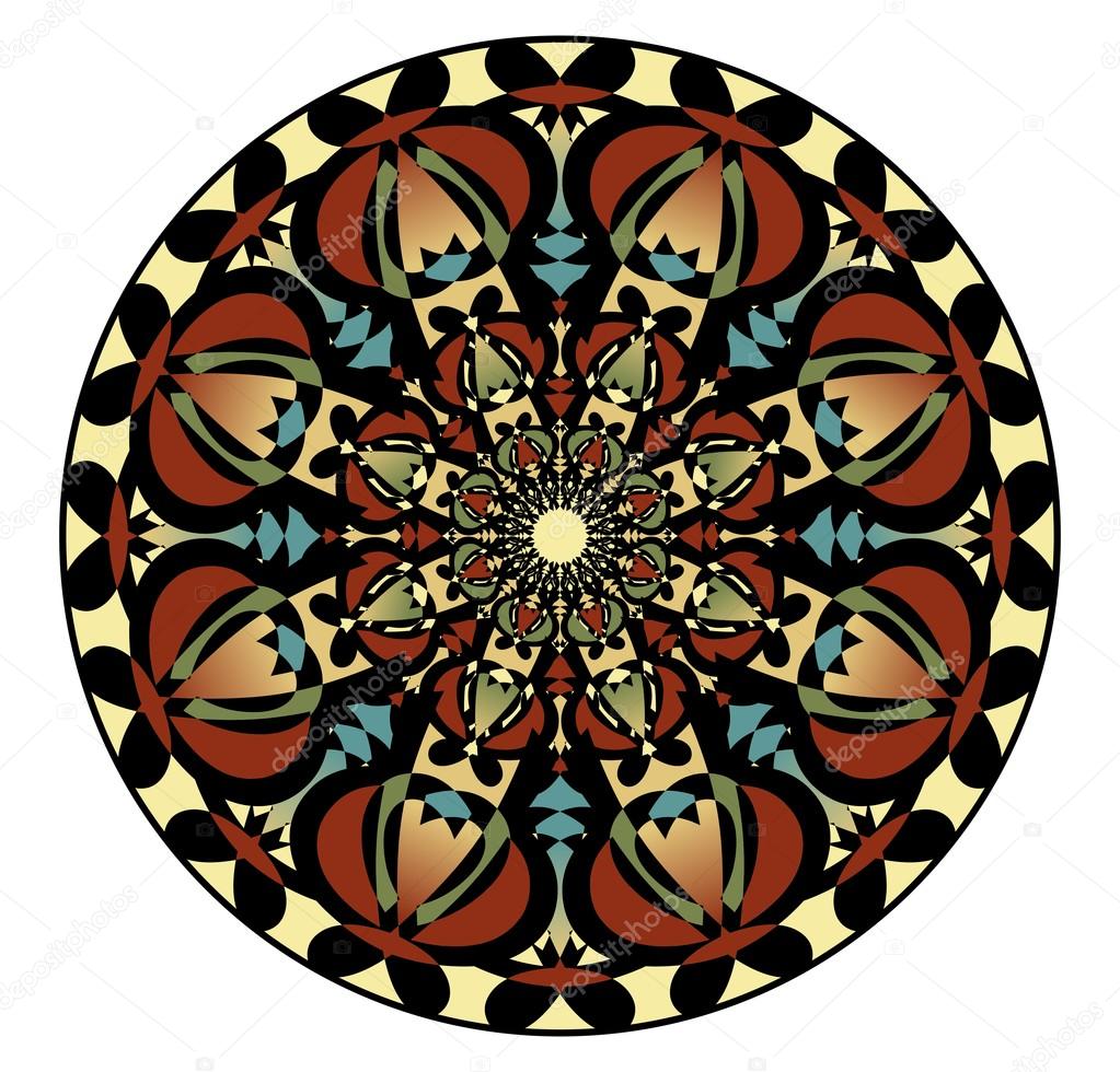 Mandala in nostalgic colors for the acquisition of calm and equanimity. A symmetrical pattern in eight planes  is a good complement for meditation training