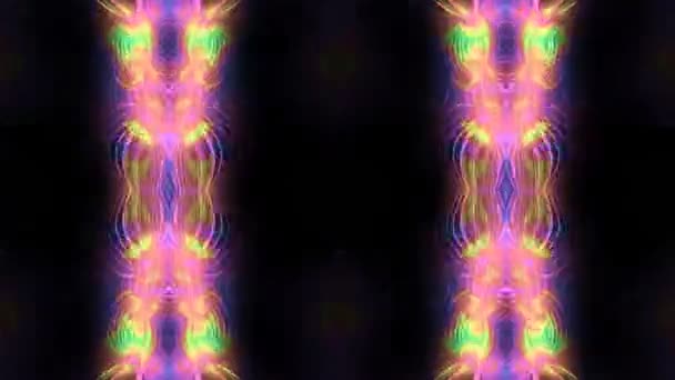 Danse fractale psychédélique. Lignes fluo vives dessinant des formes colorées sur fond noir. Spectacle laser Disco .