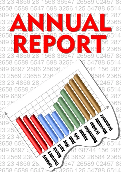 Jaarlijkse verslag kaft met kleine aantallen en jaarlijkse grafiek met maand label — Stockvector