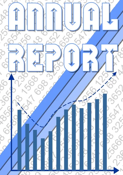 Jaarlijkse verslag voorbladsjabloon met kleine aantallen en blauwe grafiek met stijgende tendens curve — Stockvector