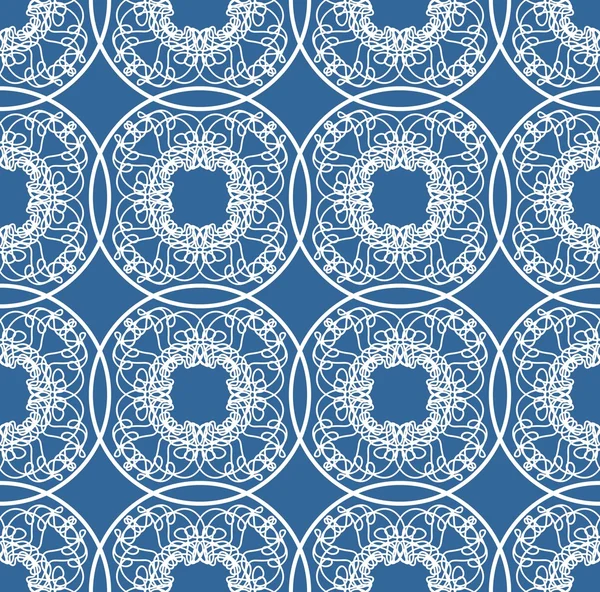 Fine blue geometric lace patterns on blue background. — Stock Vector