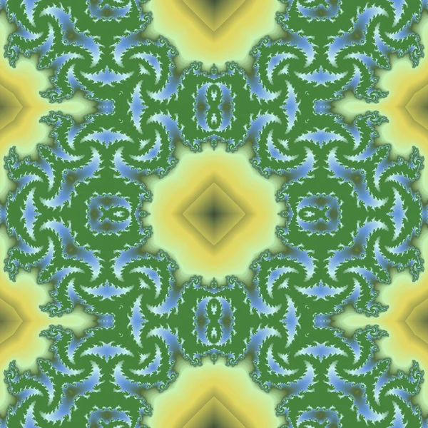 Symmetric fractal patterns in yellow, green and blue — Stock Photo, Image