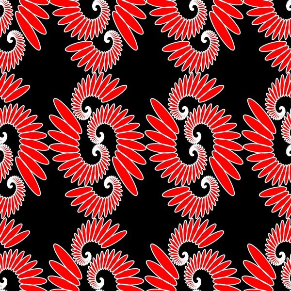 Motivo étnico indio, diseño rojo y blanco sobre fondo negro, baldosas vectoriales abstractas sin costuras — Vector de stock