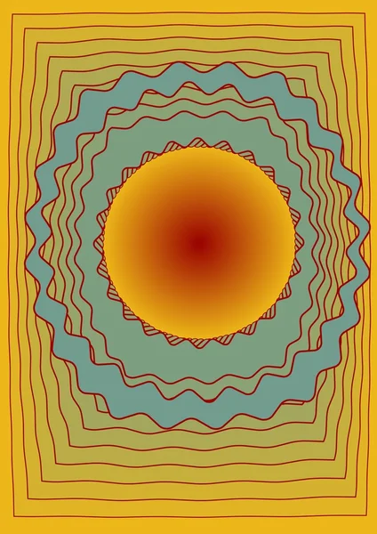 Абстрактный шаблон крышки с градиентным пространством круга, желтый, зеленый и красный цвета, с красным контуром формы — стоковый вектор