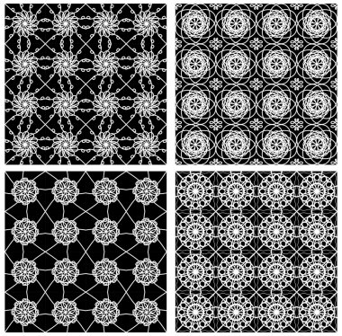 Siyah ve beyaz klasik vintage desen, beyaz geometrik çizgi desenleri ile sorunsuz siyah çini koleksiyonu