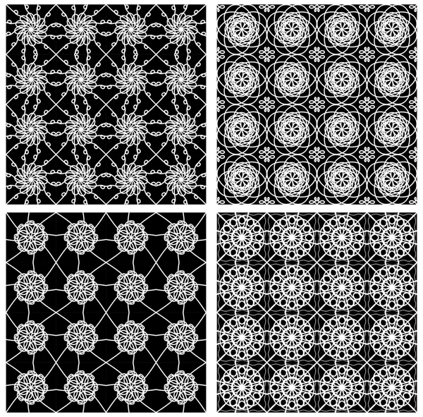 Коллекция черно-белых классических винтажных узоров, бесшовная черная плитка с белыми геометрическими узорами — стоковый вектор