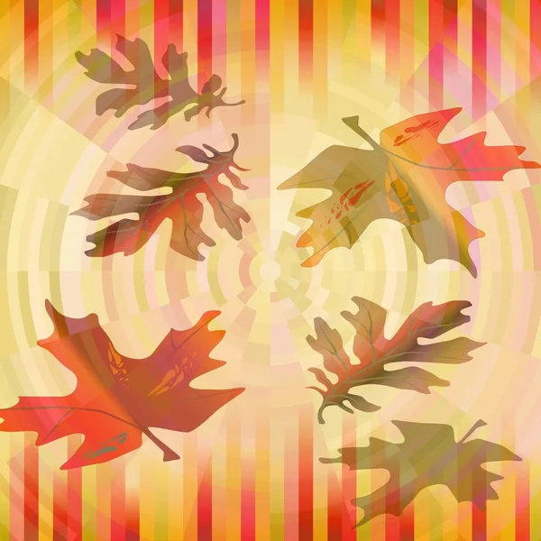 Wazig kleurrijke bladeren op gestreepte achtergrond in levendige kleuren van de herfst, ahorn en eiken blad vormen — Stockfoto