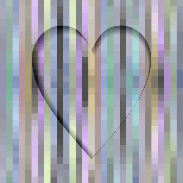 종이 잘라 pixelated 배경에 그림자와 함께 심장 모양 — 스톡 사진