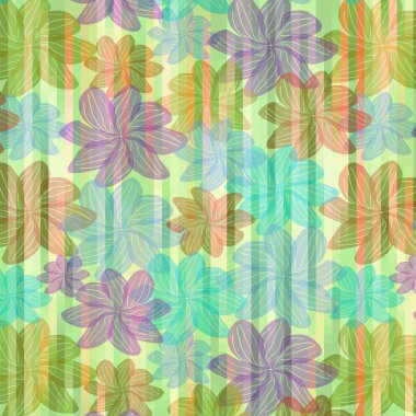 Grunge floral şekillerle modern çizgili arka plan