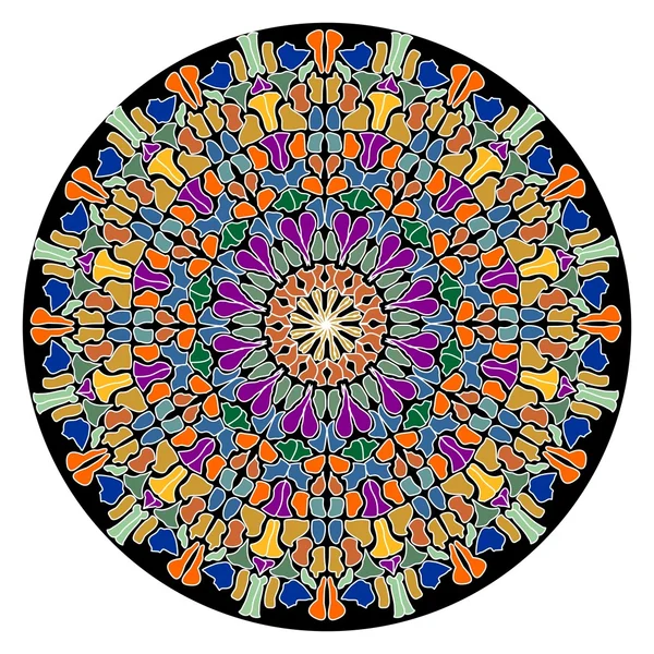 Mandala compuesto de pequeñas astillas de colores. Roseta geométrica simétrica redonda. Patrón para meditación o solo para decoración. EPS 10 vector — Vector de stock