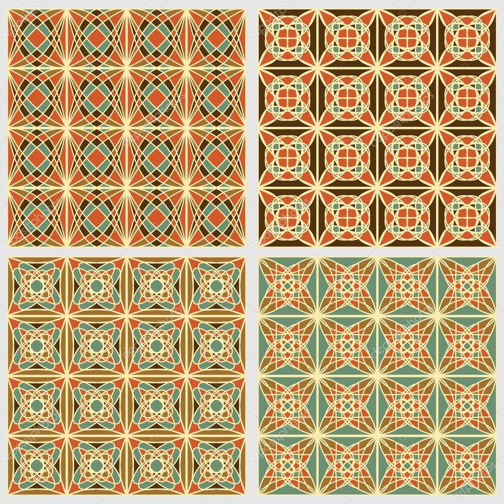 Set di vintage piazza piastrelle a colori nostalgici con semplici ... Disegni geometrici semplici