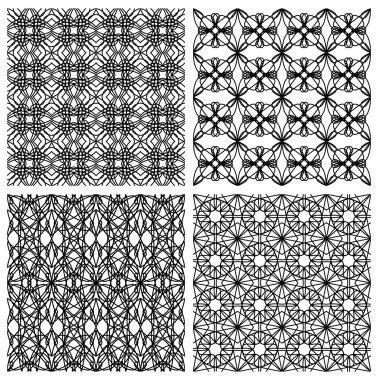 Set of black and white simple geometric monoline patterns in art deco style