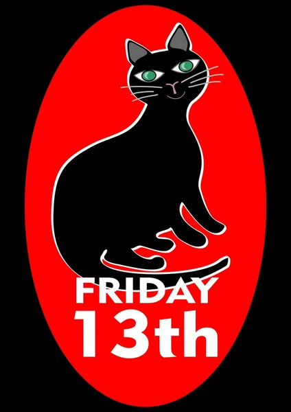 Black Friday 13th poster with good-natured pleased fat black cat. Vector EPS 10 — Stock Vector