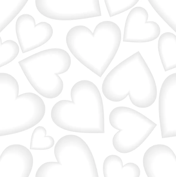 White low contrasting seamless vector background with heart shapes. Small cute hearts with light gray shadow. — Stock Vector