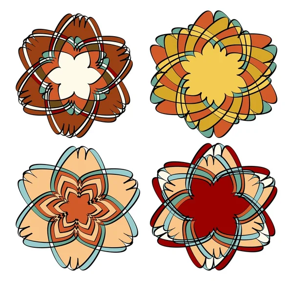 Set von vier Designformen im Vintage-Stil. geometrische Sternformen in Retro-Farben mit kalligraphischen Umrissen. — Stockvektor
