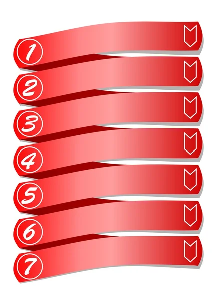 Modelo de apresentação gráfica do processo de trabalho em sete etapas com forma em espiral com sombra. Modelo moderno para treinamento, educação, bussines, com números grunge em fundo vermelho . —  Vetores de Stock