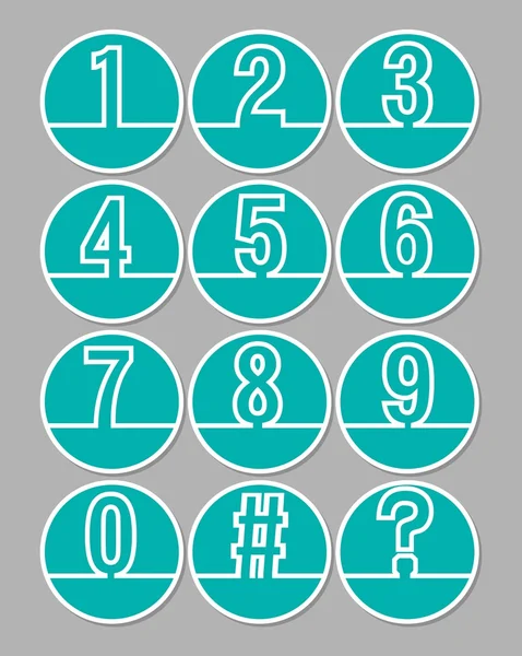 Sada uměleckých číslo v kruhových obrazců, Bílý obrys na módní zelené pozadí, součástí algoritmu hash tag symboly a otazník. Počet ikon infographic šablony — Stockový vektor