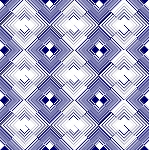 Patrones regulares romboides blancos y azules en el diseño de repetición inversa — Vector de stock